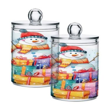 Imagem de xigua Pacote com 4 suportes para bonecos de neve de Natal para bolas de algodão, cotonete – Frasco de plástico de boticário transparente e versátil para armazenamento de maquiagem de banheiro e