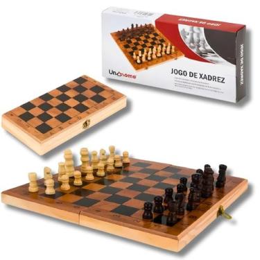 Imagem de Jogo de Xadrez Tabuleiro Clássico de Madeira Médio Dobrável Uny Home
