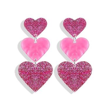 Imagem de Brincos de coração rosa, 2 peças, brincos pendentes de coração grande de acrílico, brincos de coração de amor para mulheres, presentes para meninas adolescentes, Zinco, Liga metálica.