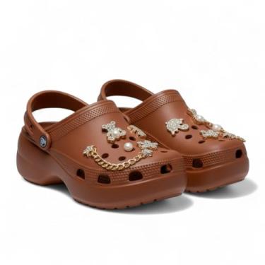 Imagem de Chinelo Babuche Sandália Clog Feminino em EVA Antiderrapante com Acessórios Anatômico e Confortável para Uso Diário (Marrom, 38, BR, Adulto, Faixa Numérico, 35, 36)