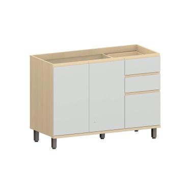 Imagem de Balcao de Cozinha para Pia 100 MDF 3 Portas e 2 Gavetas sem Tampo 120cm  Aura Luciane Moveis
