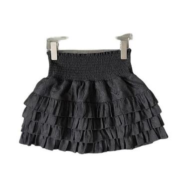 Imagem de Saia Mini Preta De Cintura Alta Com Babados Y2K Streetwear Kawaii Rend