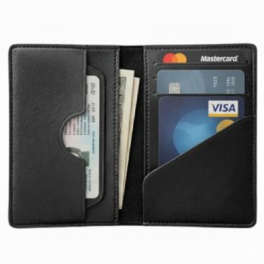 Imagem de Carteira Karar Slim de couro para homens – Carteira minimalista dobrável para cartão, carteira de couro genuíno puro com bolso frontal para cartões e dinheiro, organizador fino de transporte diário