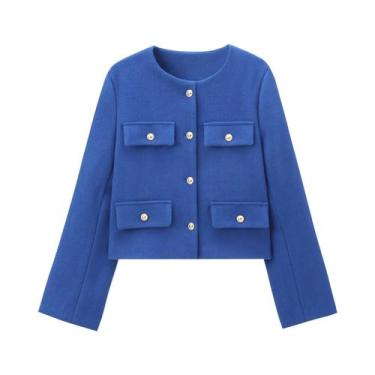 Imagem de Casaco Curto Casual De Inverno Feminino Com Decote Redondo E Decoração