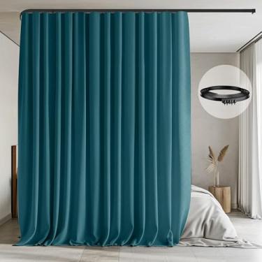 Imagem de Cortinas divisórias de quarto com conjunto de trilhos de teto flexíveis, cortina blecaute para montagem no teto, cortina de privacidade, divisores de quarto, varão de cortina de teto (azul azul
