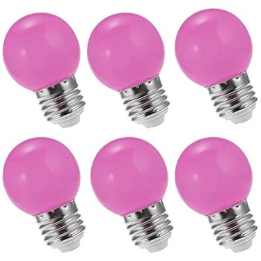 Imagem de Lâmpadas LED rosa base E26, lâmpadas coloridas decorativas de 3 W (pacote com 6), lâmpadas globo G45 ângulo de feixe de 360°, equivalente a 30 W para festa de Halloween Natal, quarto, pátio, decoração