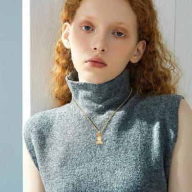 Imagem de Colar feminino com pingente de coelho de ouro cristal banhado a ouro 14 K, corrente gargantilha de aço inoxidável, coelho, animal, pingentes ajustáveis, delicados, joias de aniversário e férias, 45,7