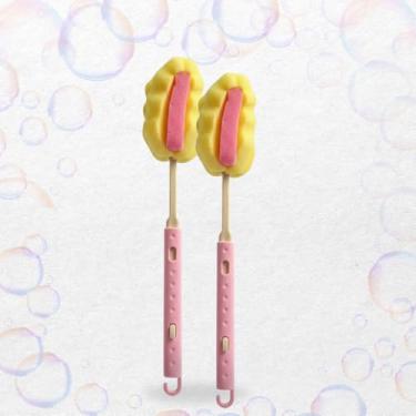 Imagem de Escova Lava Mamadeira e Copo com Cabo Plástico Ajustável e Cabeça de Espuma Limpeza Fácil, Não Risca, Ideal para Mamadeiras, Copos e Utensílios (2, ROSA)