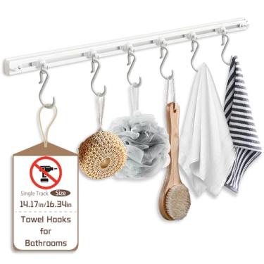 Imagem de AJAZZ Ganchos adesivos brancos para roupão e toalha ganchos de plástico móveis, sem instalação, sem danos para chuveiro/porta de vidro/decoração de banheiro de parede 8 peças (41,5 cm/pc)