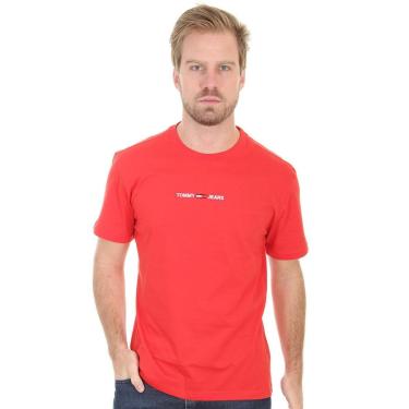 Imagem de Camiseta Tommy Jeans Masculina Small Logo Text Vermelha-Masculino