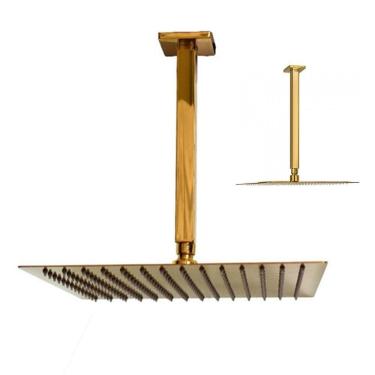 Imagem de Chuveiro Ducha Teto Inox Dourado 20x20 Slim Luxo Suporte