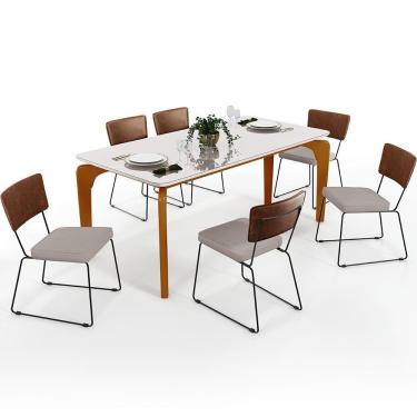Imagem de Mesa Capri 160cm Off White Nature E 6 Cadeiras Marrom Bege