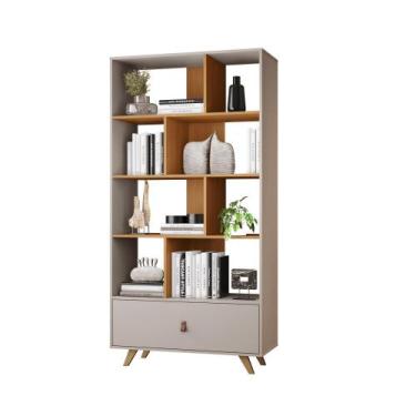 Imagem de Estante Livreiro 1 Gaveta 8 Prateleiras Giga 90cm Off White/Cinamomo -