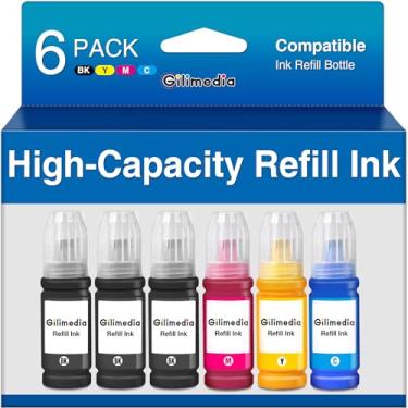 Imagem de Gilimedia Substituição de frasco de tinta compatível 522 para uso T-522 com impressora EcoTank ET-2720 ET-4700 ET-2710 (3 pretos, ciano, magenta, amarelo, pacote com 6