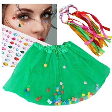 Imagem de Kit Fantasia Carnaval Juvenil Adulto 35/42: Saia Tutu Pompom + Elástic