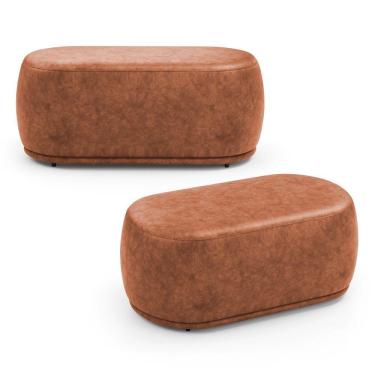 Imagem de Kit 02 Puffs Decorativos Orgânicos Molly 02 Lugares Couríssimo Caramelo - Desk Design Cor Caramelo