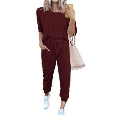 Imagem de Conjunto de Agasalho PRETTYGARDEN de Dois Peças Jogger Vinho Vermelho 
