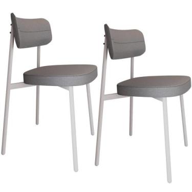 Imagem de Kit 02 Cadeiras Estofada Para Sala De Jantar Astrid Branco C01 Linho C