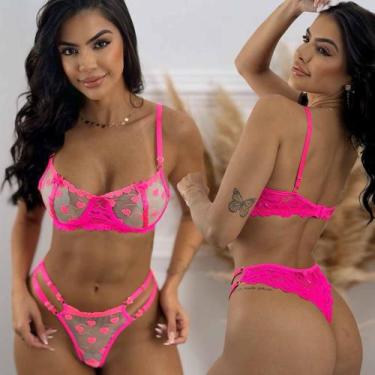 Imagem de Lingerie Rendada Luxo Tule Bordado Coração Romântica Sexy - Like4you, 