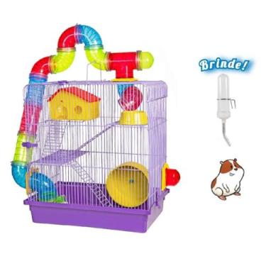Imagem de Gaiola Hamster 3 Andares Tubo Super Luxo Lilás + Bebedouro - Jel Plast