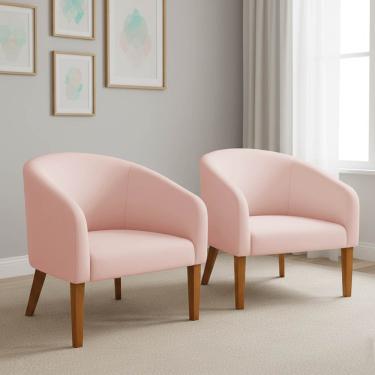 Imagem de Poltrona Sala Decorativa Kit 2 Stella Pé Madeira Trapézio Castanho Veludo Rosê D03 - D'Rossi