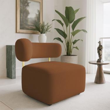 Imagem de Poltrona Decorativa Orgânica Maya Veludo Ferro Dourado - Pallazio Cor Terracota