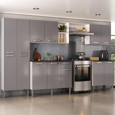 Imagem de Armário Cozinha Modulada Completa 298cm Pequim Top Multimóveis Mp3768 Branco-lacca Fumê