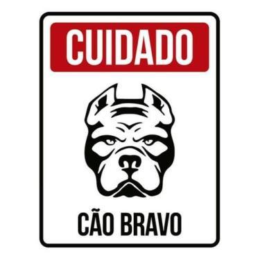 Imagem de Kit 10 Placas Cuidado Cão Bravo Vermelha 27X35 - Sinalizo
