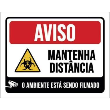 Imagem de Kit 5 Placas Aviso Mantenha Distância Ambiente Filmado - Sinalizo