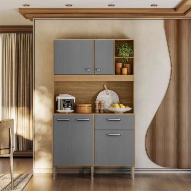 Imagem de Armário de Cozinha Kits Liv 5 Portas 1 Gaveta Freijó/Gris - Kits Paraná