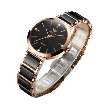 Imagem de Relógio De Quartzo Feminino Com Pulseira De Cerâmica Em Ouro Rosa, Lux