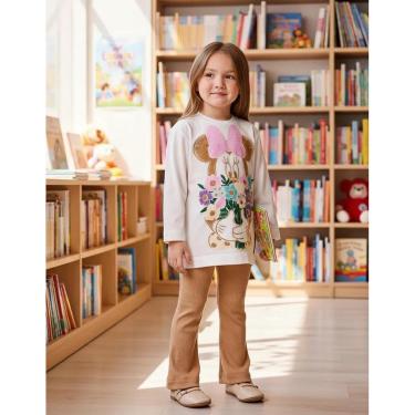 Imagem de Conjunto Blusa e Calça Flare Canelada Minnie Floral Animê-Feminino