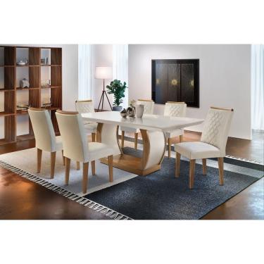 Imagem de Conjunto Sala De Jantar Jade Com 6 Cadeiras Rufato Off White / Imbuia Com Veludo