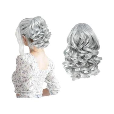 Imagem de Extensões De Rabo De Cavalo Sintético Curto E Cacheado Com Cordão E Cl