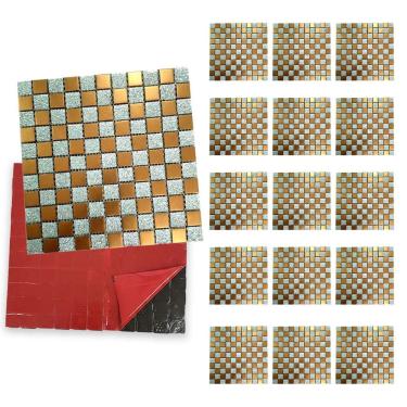 Imagem de Pastilha De Vidro Kit 15 Uni Adesiva Parede Cozinha Sala Banheiro Moderna Requintado Facil Aplicacao Reforma Decorativa