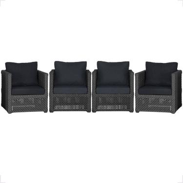 Imagem de Kit 4 Poltronas Madri Alumínio Corda Náutica Estofado Tecido Impermeável Preto Trama Original