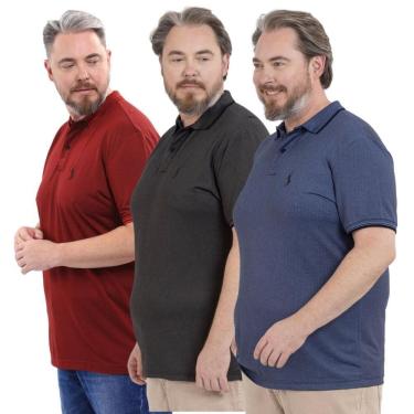 Imagem de Kit 3 Camisa Polo Plus Masculina Piquet Dia a Dia