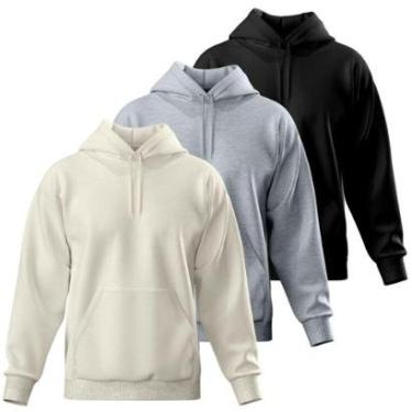 Imagem de Kit 3 Blusas De Frio Moletom Liso Fechada Bolso Canguru Masculino-Masculino