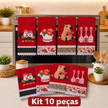 Imagem de Kit Panos de Prato VERMELHO Bordado Revenda 10 peças Lançamento - Sant