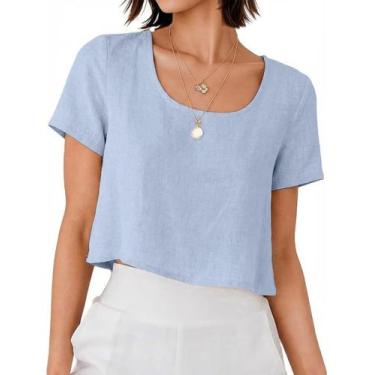 Imagem de Camisa de linho Mywinway 2026 Primavera Verão de Manga Curta Feminina
