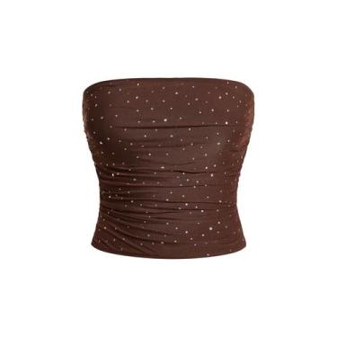 Imagem de Café Bandeau feminino de strass sem mangas Top Floerns XS
