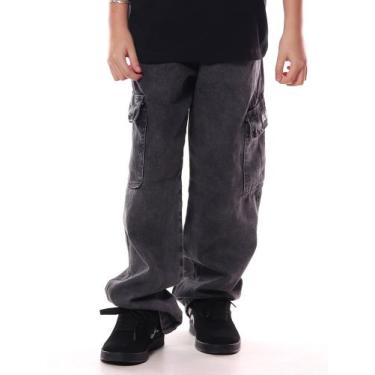 Imagem de Calça Jeans Infantil Bali Company Cargo Estonada, Preto estonado, 16