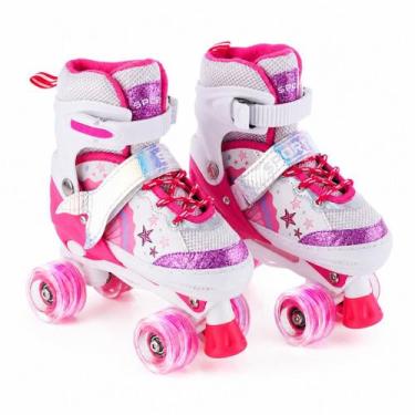 Imagem de Patins Quad Sereia 4 Rodas Infantil Tamanho Ajustável Com Luz de Led +