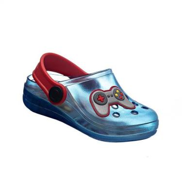 Imagem de Sandália Babuche Luelua c/Luz Infantil Masculino Gamer, Azul, 19/20