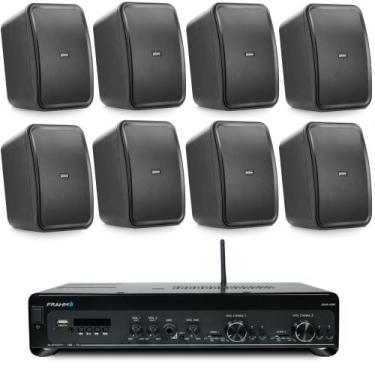 Imagem de COMP Kit Som Ambiente Amplificador Slim Optical G5 300W + 8 Caixas HS 