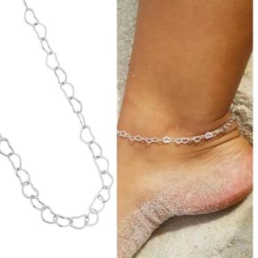Imagem de Tornozeleira Feminina Elo Coração Prata 925 Legítima 25cm - Morganitte