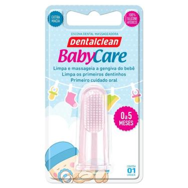 Imagem de Escova Dental Infantil Baby Care Silicone Dedal Massageadora para Bebês Rosa Dentalclean
