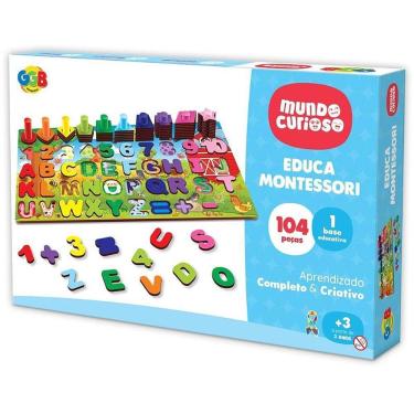 Imagem de Brinquedo Pedagógico Educa Montessori com 94 Peças Letras Números e Formas GGB Plast