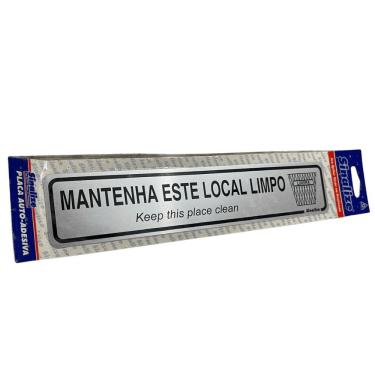 Imagem de Placa de Sinalização Mantenha Local Limpo 5x25cm Auto-Adesivo Aço Escovado Sinalize