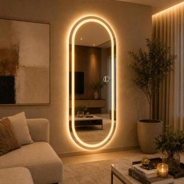 Imagem de Espelho Oval Grande Led 170x70 Lopazzi Touch 3 Cores Parede